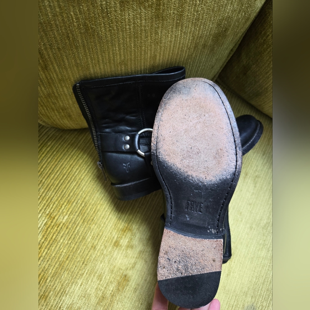 Frye Black Leather Ankle Boots with Buckle Detail - Picture 3 of 4